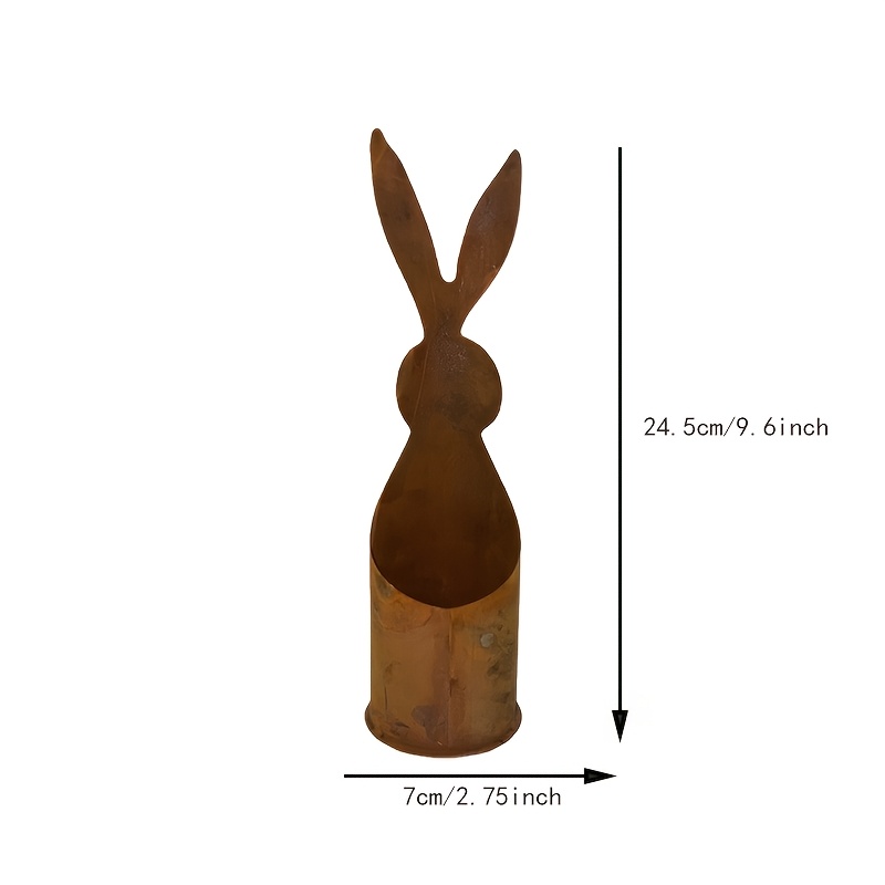Image of Retro Metal Rusted Rabbit Candlestick Ornament, Can Be Used To Plant Succulents And Other Plants, Easter, Daily Holiday Decoration Ornament