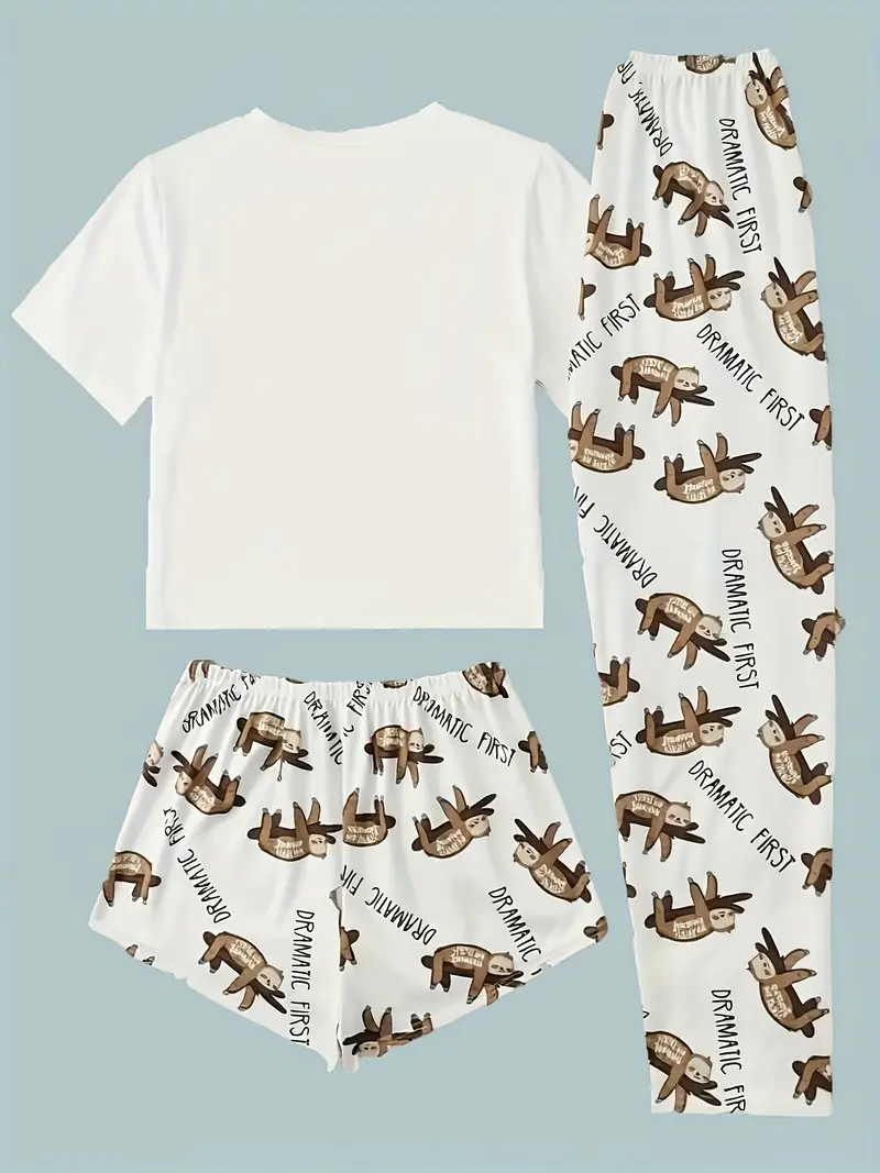 sense pajamas for women three piece set with sloth bear pattern short sleeves high end clothes Product details 1