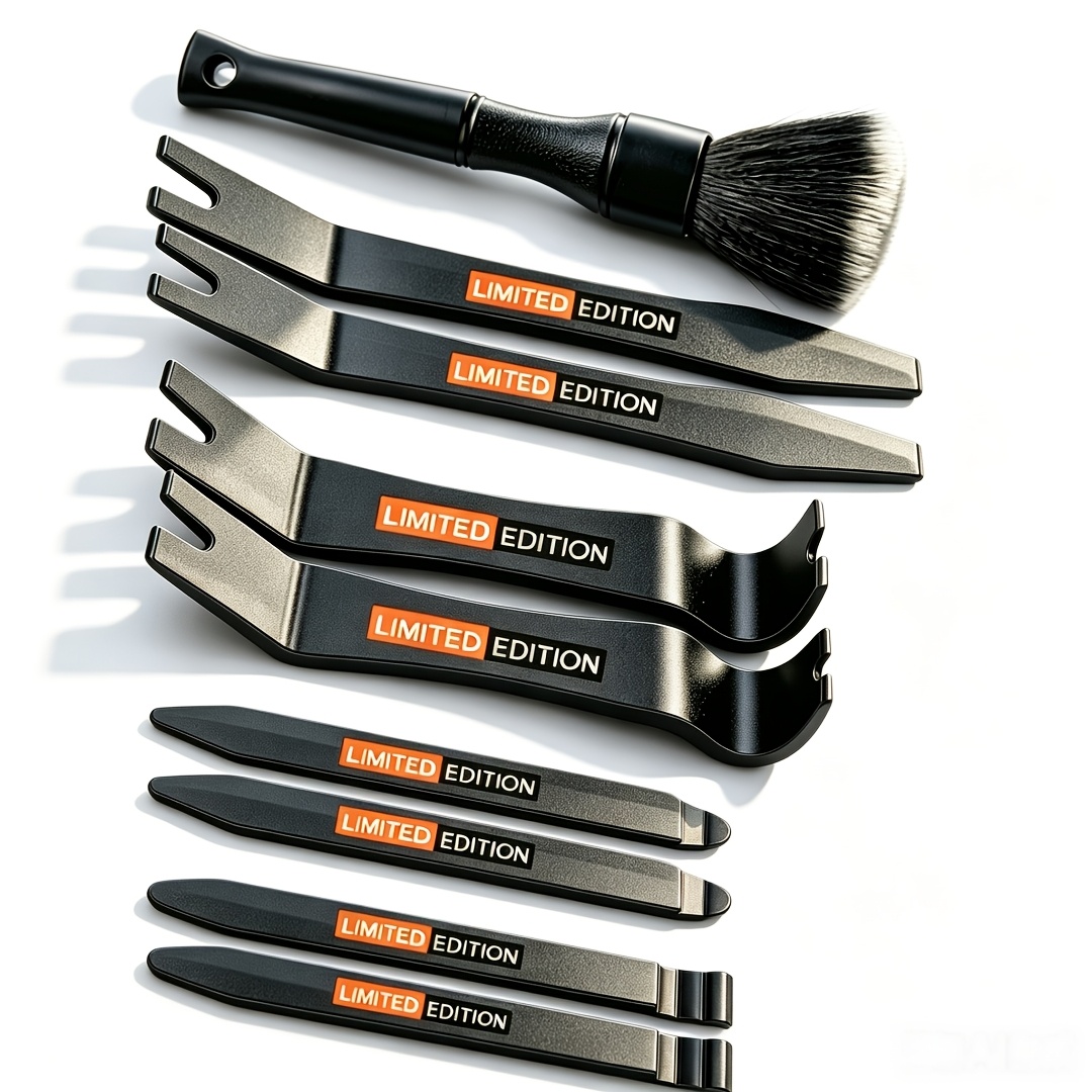 TEMU Edition 9pcs Car Trim Removal Kit, Anti-scratch Pry Bars With Detail Brush For Door Panel Removal & Automotive Interior Cleaning