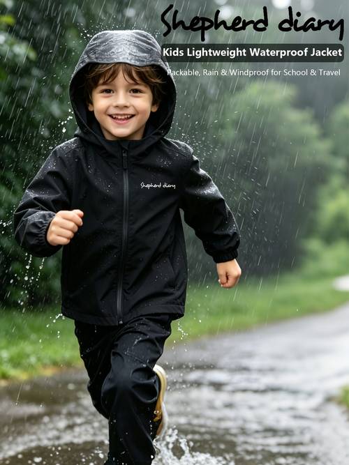 1pc boy girl lightweight jacket solid color casual fashion zipper suitable for light rain daily outing hiking ykf26011