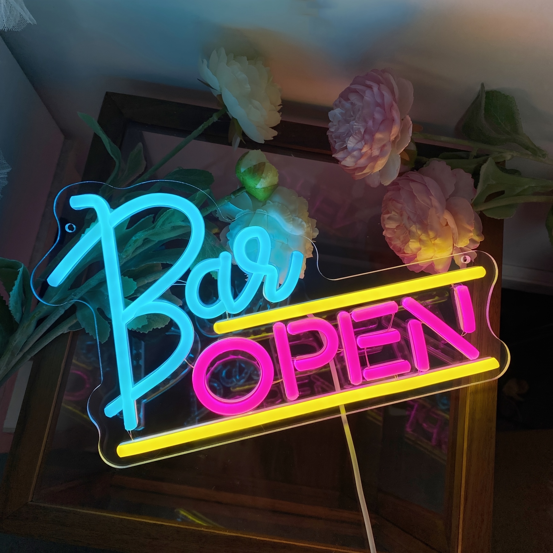 Image of Gozye Bar Open Neon Sign, Led Sign Dimmable Open Neon Signs For Wall Decor, Neon Lights Signs For Business Window Pub Cafe For Man Restaurant Open Sign Decor Gifts