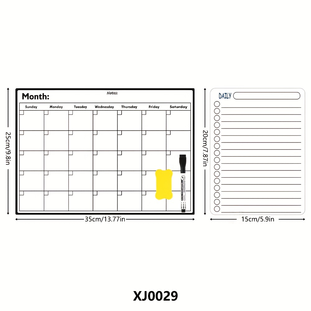 TEMU 2pcs Magnetic Refrigerator Dry Cleaning Board Calendar - Monthly And Weekly 13.77x9.8 Inch Schedule Whiteboard, Stainless - Comes With Marking