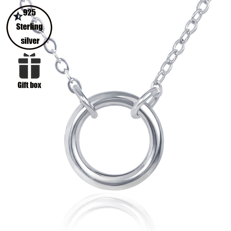 Image of 925 Sterling Silvery Circle Pendant Necklace Unisex Jewelry, Versatile Classic Suitable For Couples To Wear Perfect Valentine's Day Gift Mother's Day Gift Gift Box Packaging