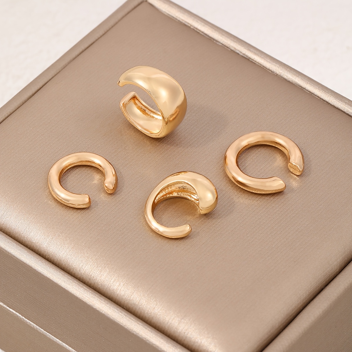 4pcs Non Piercing Clip On Earrings Set Teardrop & C Shaped Versatile