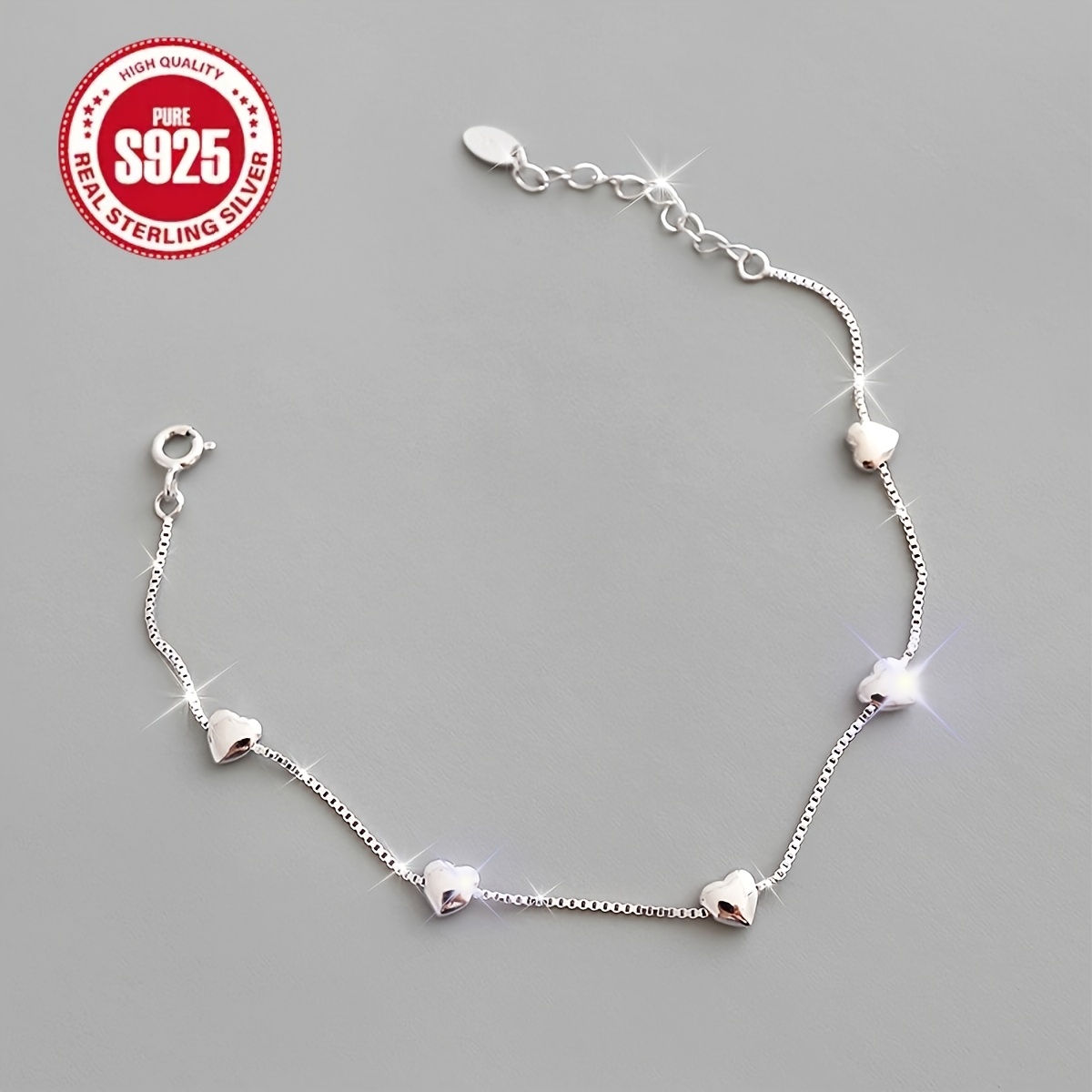 

925 Sterling Silver Creative Smooth Heart-shaped Ankle Chain, A Birthday Gift For /