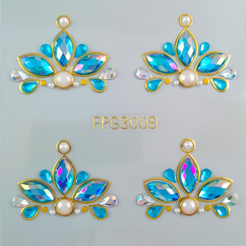 Image of Blue Princess Forehead Stickers For Festive Performances, Colorful Gem Forehead Decorations, Stickers, Journal Embellishments, Exquisite Gifts, Birthday Presents, Holiday Gifts, 1pc