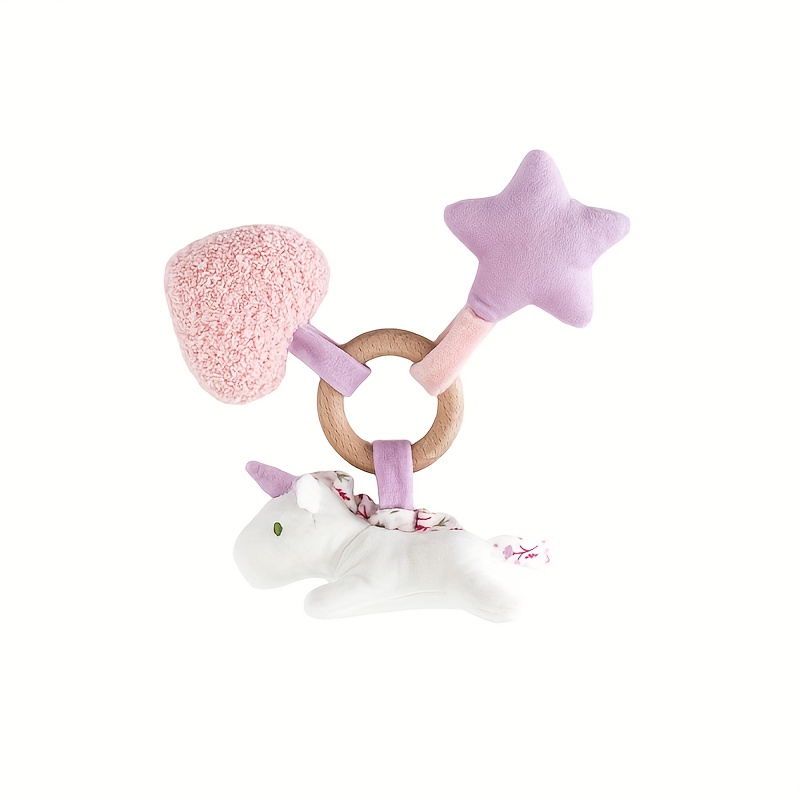 Image of 4in 1 Baby Wooden Rattle Toy Infant Stuffed Toys With Baby"s Stroller And Crib Accessory Infant Travel Essential Toy Easy To Hold Christmas And Halloween Gift