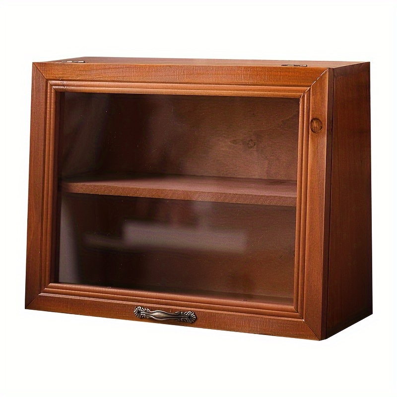 Retro-style Wooden Display Cabinet With Glass Cover - Handcrafted Storage Box For Storing Collectibles, Perfect For Bedroom Decoration And An Container For Household Organization.