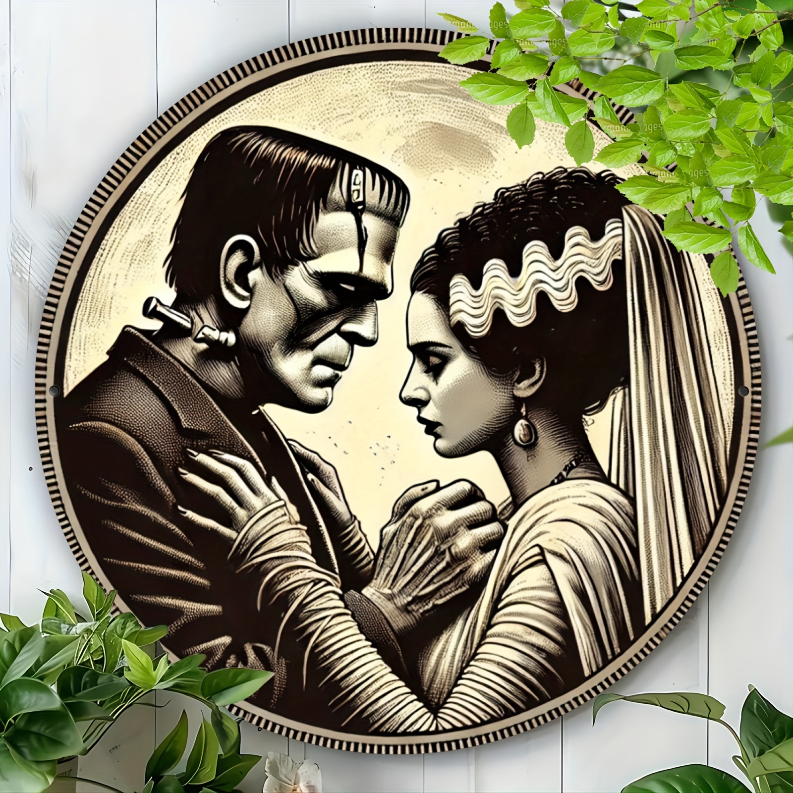 

& His Bride Halloween 8x8" Round Metal Sign - Aluminum For Home, Office, Bar, Cafe Decor, Room Decor