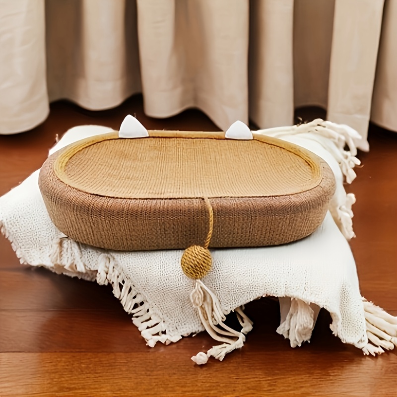 TEMU Lot de 2 pièces : 1 griffoir pour chat + 1 boule en sisal. Grand griffoir ovale robuste en jute pour chat avec oreilles blanches et une queue en