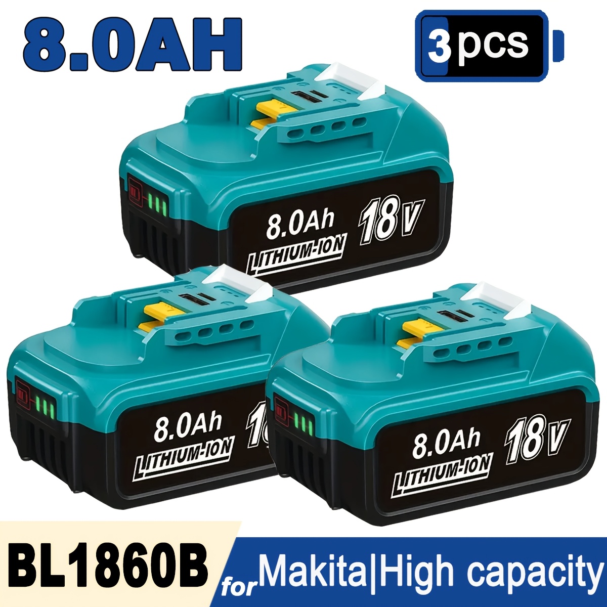 TEMU 3-pack 18v Lithium Battery For Bl1860b 8.0ah Batteries Bl1860b Bl1850b Bl1840 Bl1840b Bl1830b Bl1830 Bl1820 Bl1815 Bl1835 Bl1845 -400 Mtl1810
