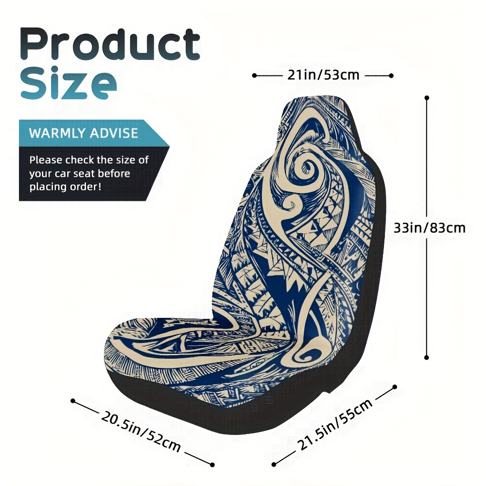 TEMU Set Of 2, Stylish Tribal Polynesian Navy Car Seat Covers, Made From Lightweight Washable Material, Compatible To Enhance Your Interior With A