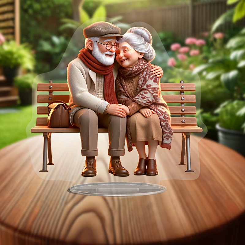 

Elderly Couple Acrylic Desk Decor, 7.48" X 7.8", - Includes Stand, Ideal Valentine's Day Gift