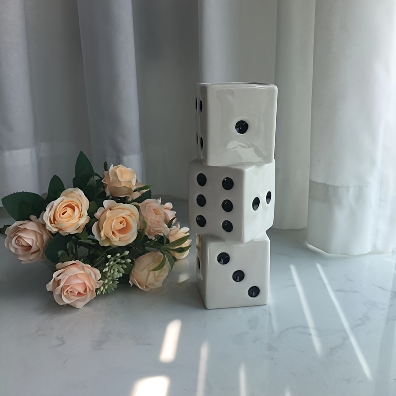 TEMU Ceramic Dice-shaped Vase - Exquisite Home Decor Accent, Creative Flower Arrangement & Hydroponic Plant Pot, Flower Vase, Colors, Flower