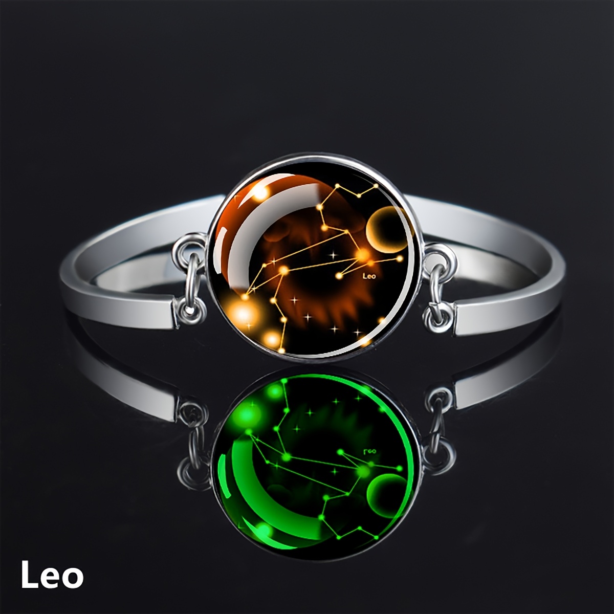 TEMU 1pc Glow In The Dark Constellation Bracelet Luminous Zodiac Sign Glass Cabochon Bracelet Birthday Gift