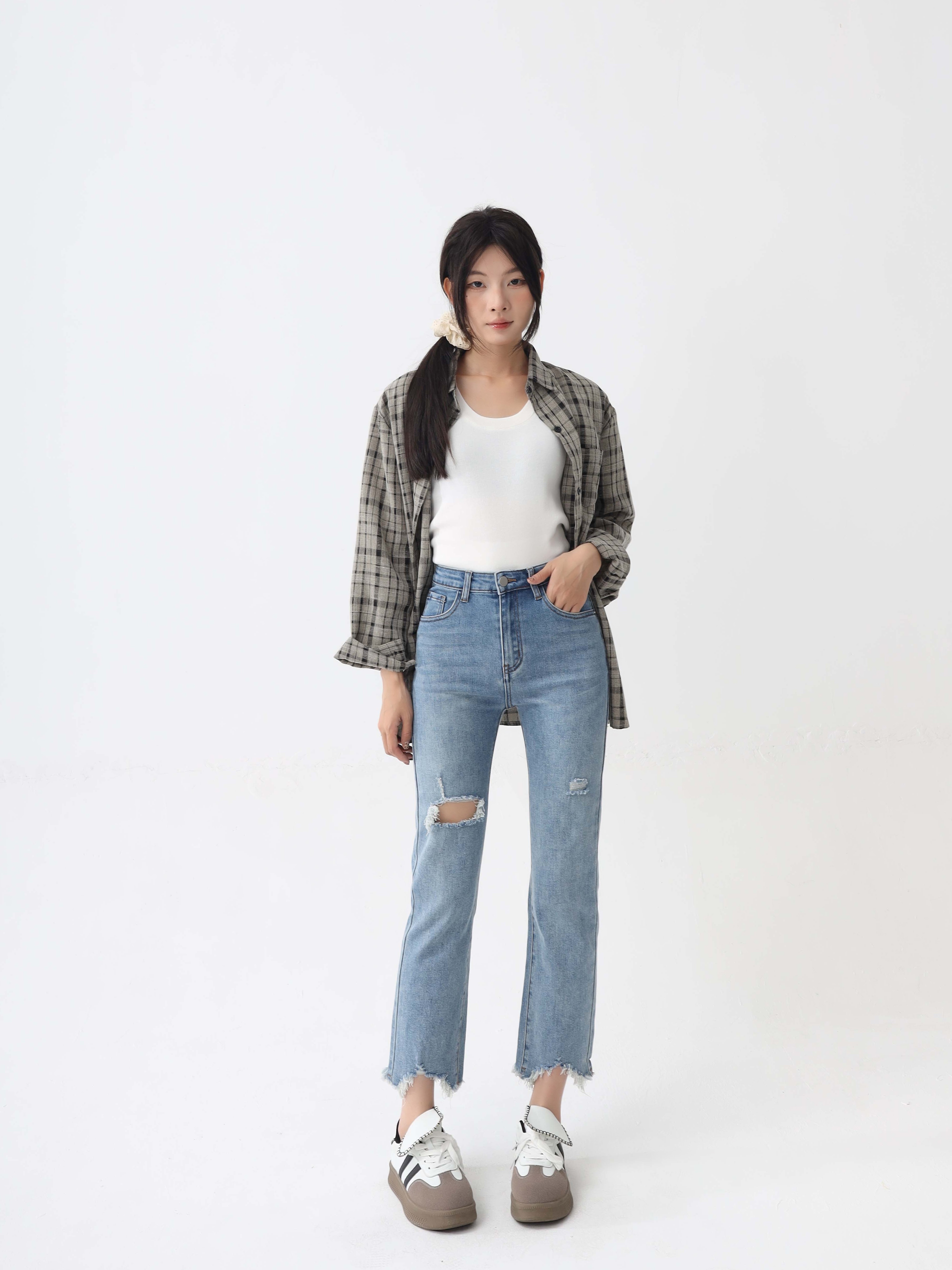 Pantaloni Jeans Boyfriend Jeans Strappati Donne Jeans Panta A