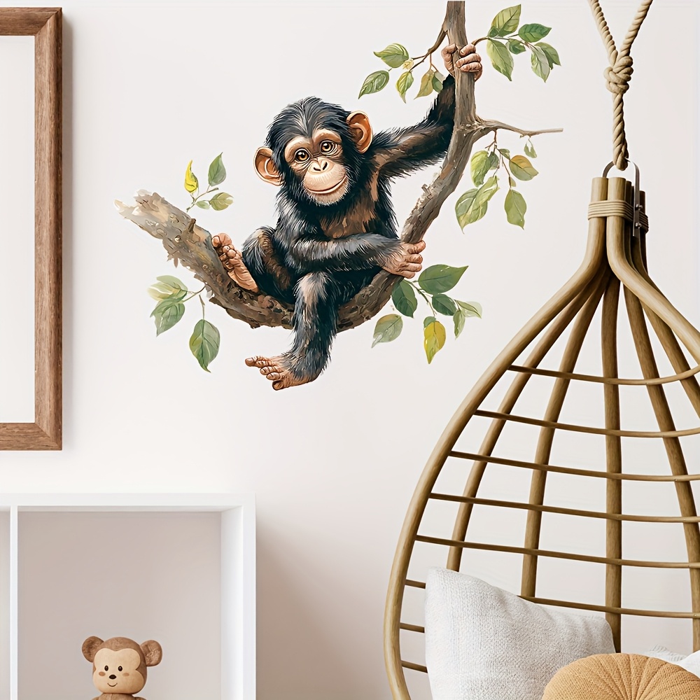 Image of 1pc Creative Monkey Wallpaper On Branches, Easy To Peel Off And Stick Pvc Stickers, Full Of Vibrant Decals, Animal Pattern Wall Decoration, Suitable For Living Room, Study And Bedroom Decoration