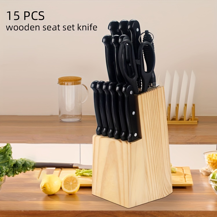15pcs Kitchen Knife Set with Solid Wood Block, Suitable for Cutting And Mixing Meat, Fruits, Vegetables And Other Foods [ Collectible Level ] Kitchen Knives 15pcss Set | Gift BOX Solid WOOD Base | Edge Treatment Maintenance Set | Family Quality