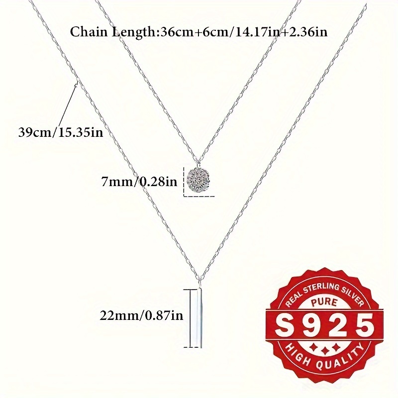 S925 Silver Round Zirconia Double Layer Necklace, Unique Gift