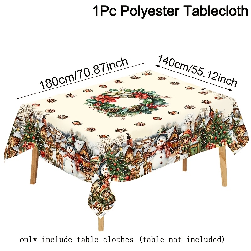 TEMU 1 mantel navideño vintage, estampado de granja con , reno, flor de , y corona de piñas, mantel y rectangular de poliéster para Navidad, ideal