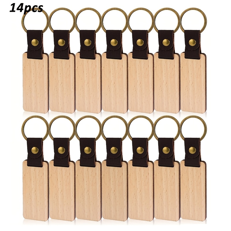 TEMU Gift For Her/him 14pcs Wooden Keychains Leather Handmade Unfinished Keychains Laser Engraved Keychains Wooden Blank Painting