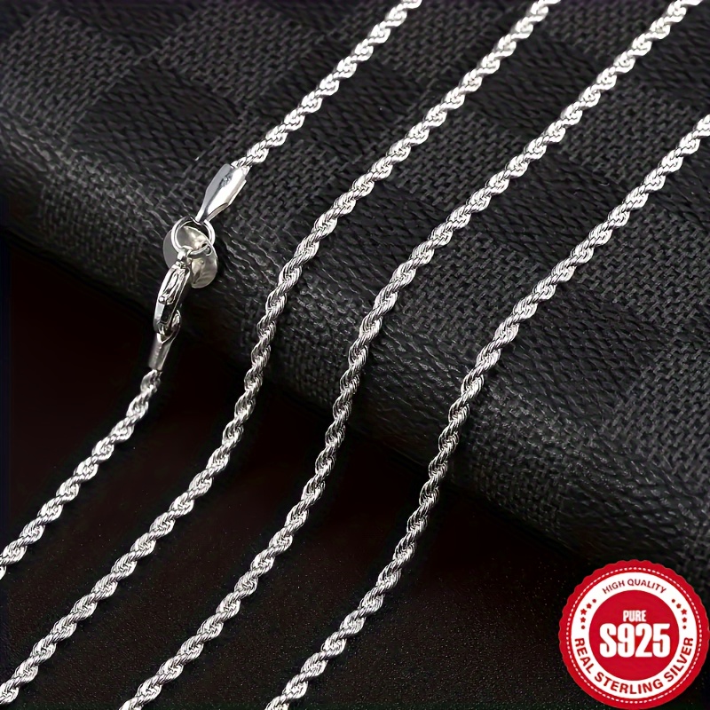 TEMU 925 Sterling Silver Twisted Rope Chain Necklace, Minimalist Hip-hop Style, Basic Chain, Women's Jewelry Add-ons, Sophisticated Design