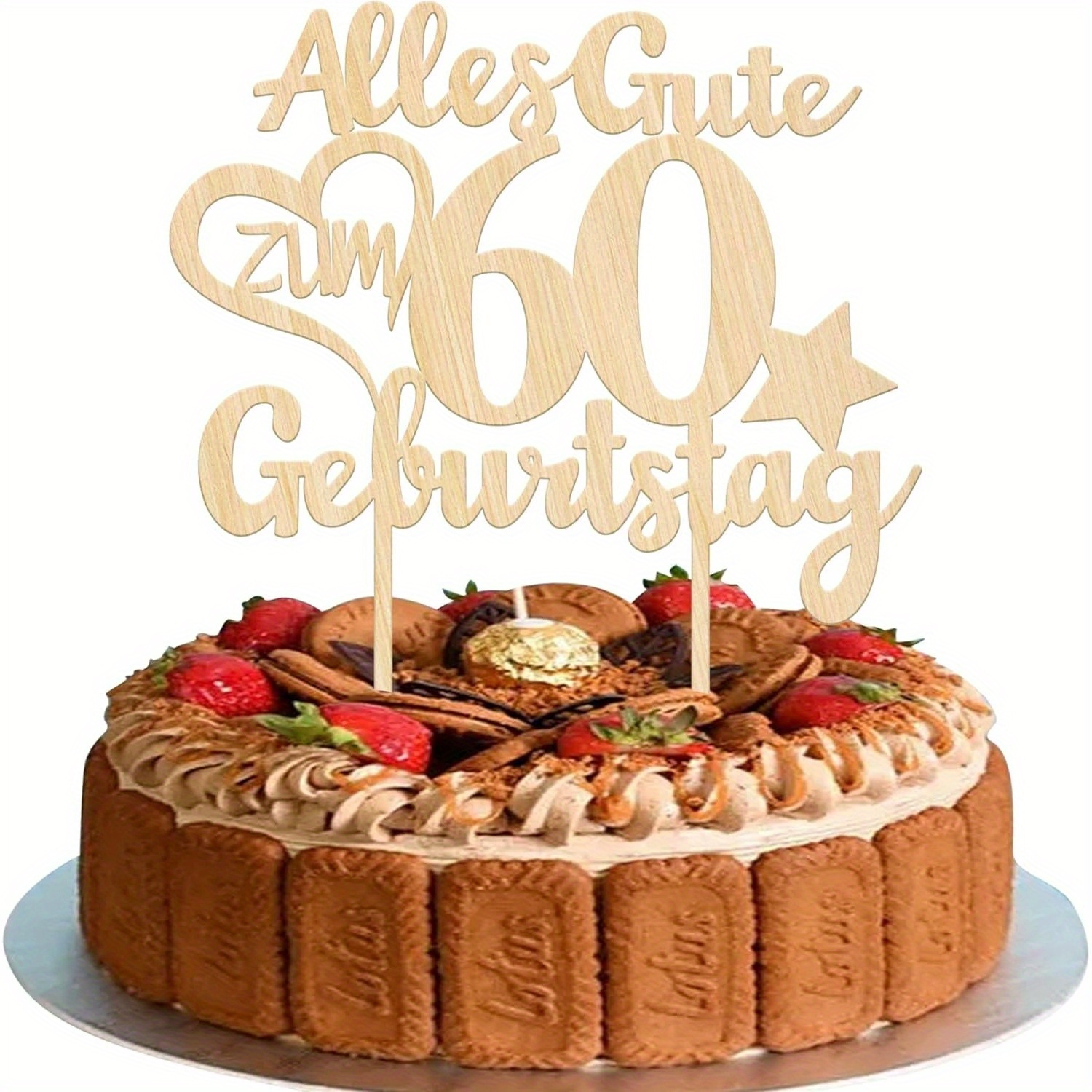 Image of Of Wood Happy Birthday 60 Years Old Cake Decoration 60th Cake Topper Cheers To 60 Cake Topper For 60th Birthday Party Cake Decorations