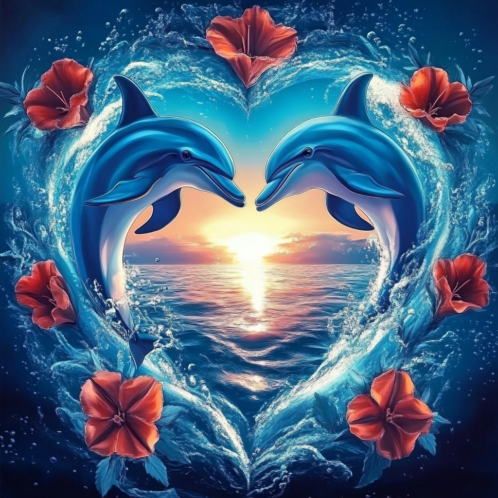 1pc 5d beautiful heart dolphin pattern diamond painting kit
