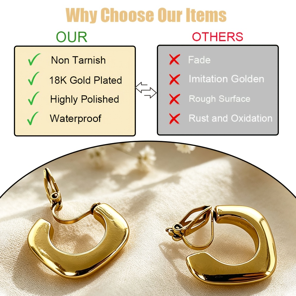 Women's Stainless Steel 18K Golden Plated Clip-On Earrings