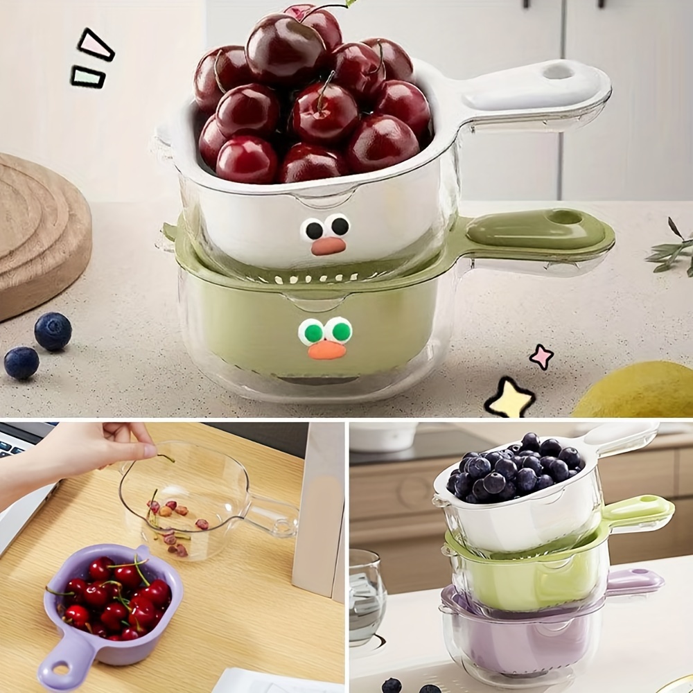 

6pcs Double Layer Duckbill Creative Handle Vegetable Washing Basin Drain Basket Kitchen Rinse Vegetable Basket Home Use With Handle Spoon Living Room Fruit Plate