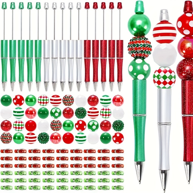 

Kit de stylo bijou de Noël - 6 Pack DIY de fabrication de bijoux avec 40 perles et rhinestones , fournitures de craft festives pour cadeaux de bureau et favors de fête, matériau en plastique