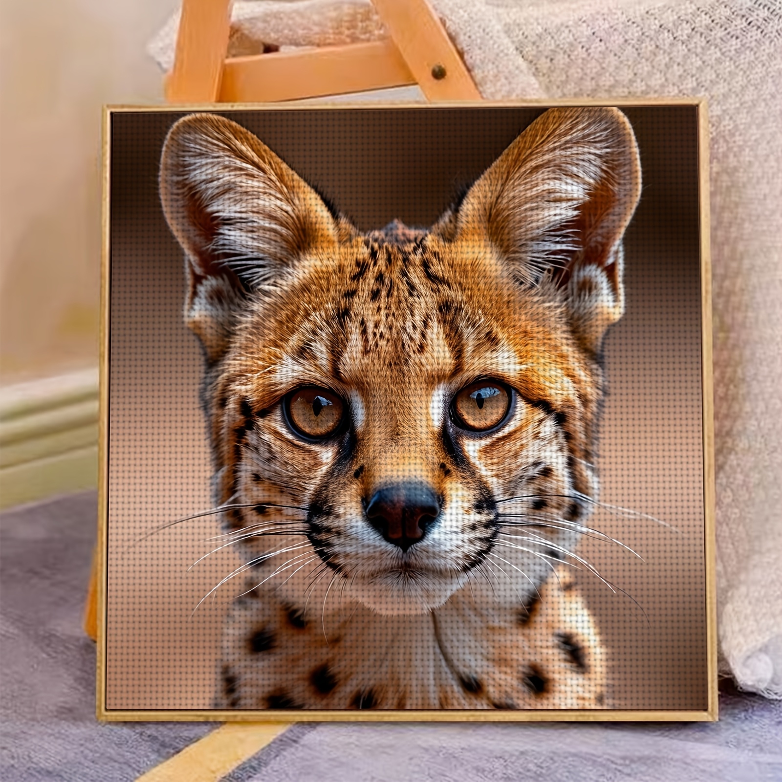 Unframed 11CT/14CT Printed Fabric Cross-Stitch Kit 'Spotted Cat Head Close-Up'