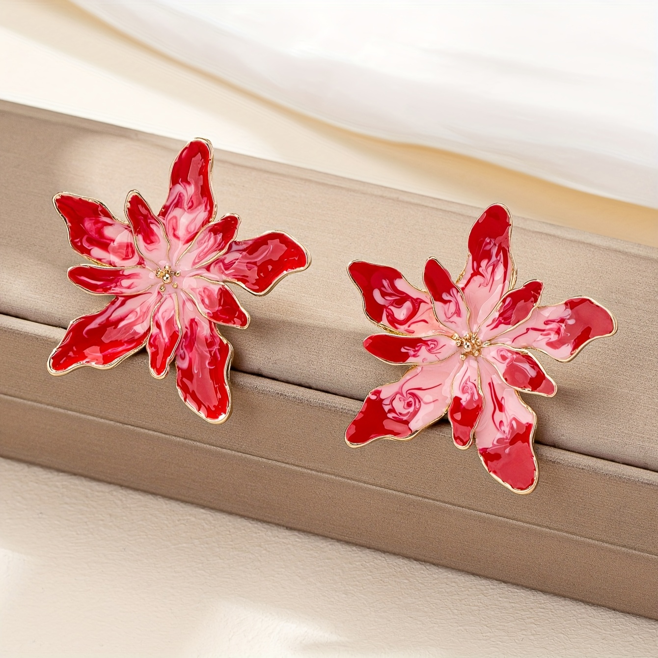 Vintage Bohemian Double Layer Floral Earrings Red & Blooms
