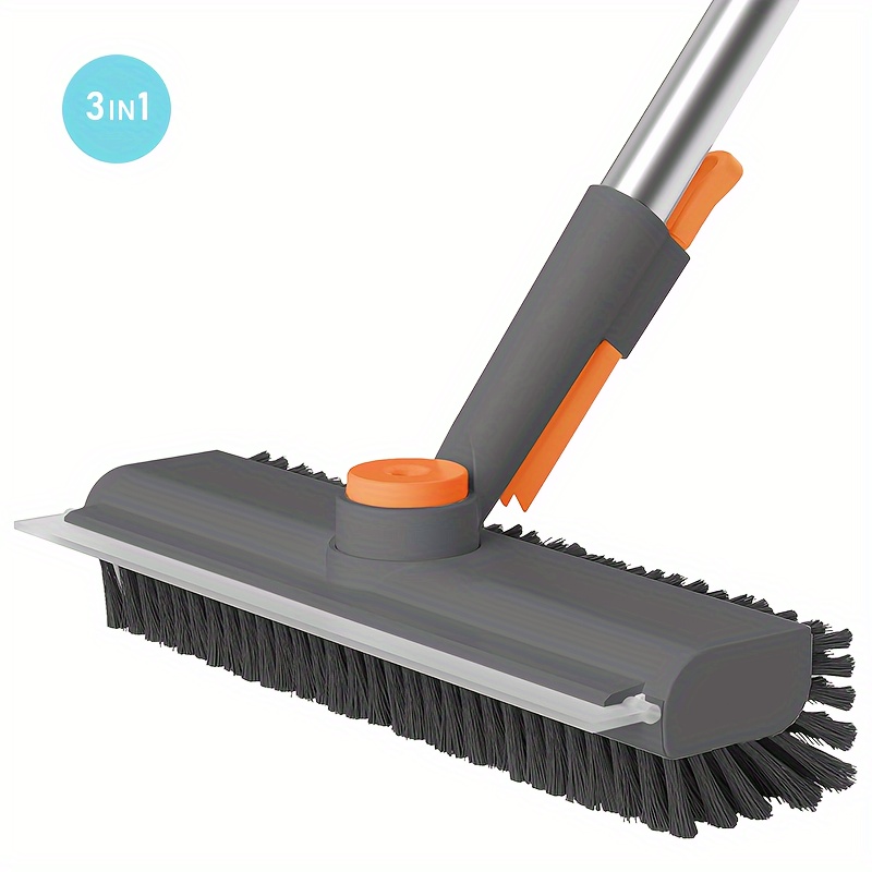 

Floor Scrub Brush With Long Handle, Household Cleaning Brush With Right Angled Bristle & Scraper, 360° Swivel Heads, Shower Scrubber For Patio Bathroom Garage Kitchen Wall Deck Tile For Shop