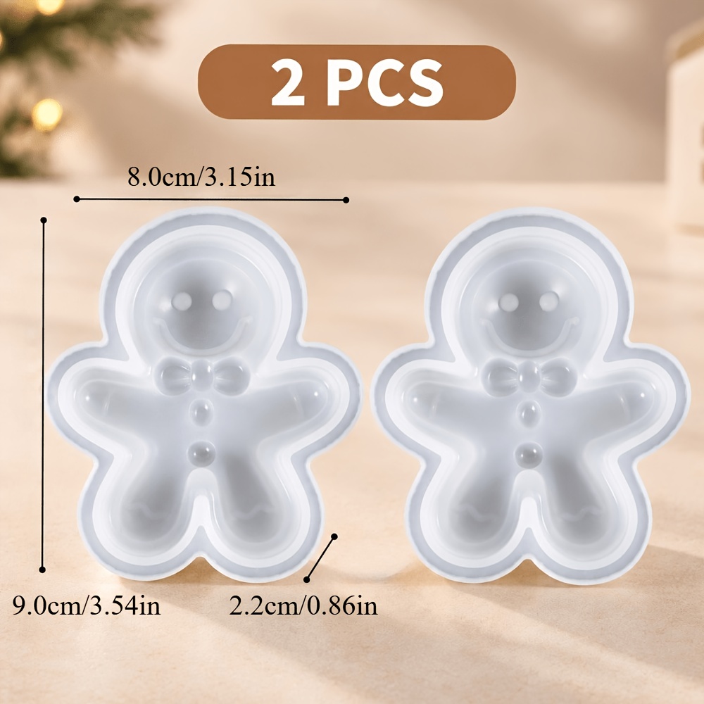 TEMU 2pcs Moules en silicone pour bougies de Père Noël de Père Noël en pain d'épices, moules en silicone en résine et de Père Noël en pain d'épices,