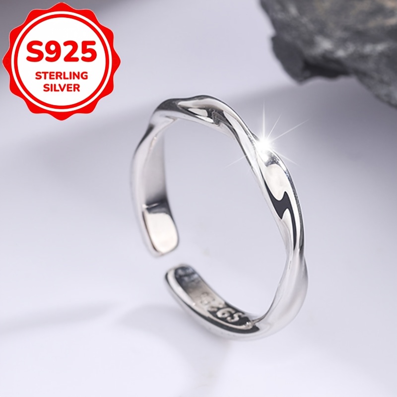 Women's S925 Sterling Silver Simple Versatile Plain Hoop Rotating Open Ring