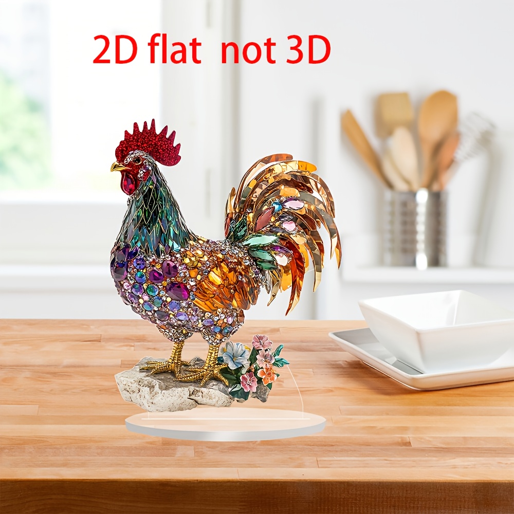 

2d Flat, 1 2d Flat Acrylic Chicken Ornament, Perfect Gift And Home Decoration, For Valentine's Day And Anniversary, No Battery Required