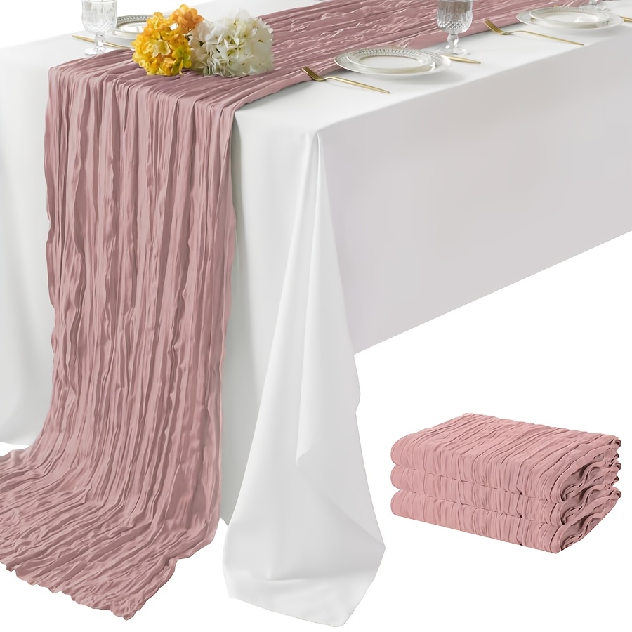 TEMU 3pcs Set Dusty Pink Cheesecloth Table Runner, 90cm X 300cm Gauze Fabric Table Runner, Rustic Sheer Table Runner, Suitable For Weddings,
