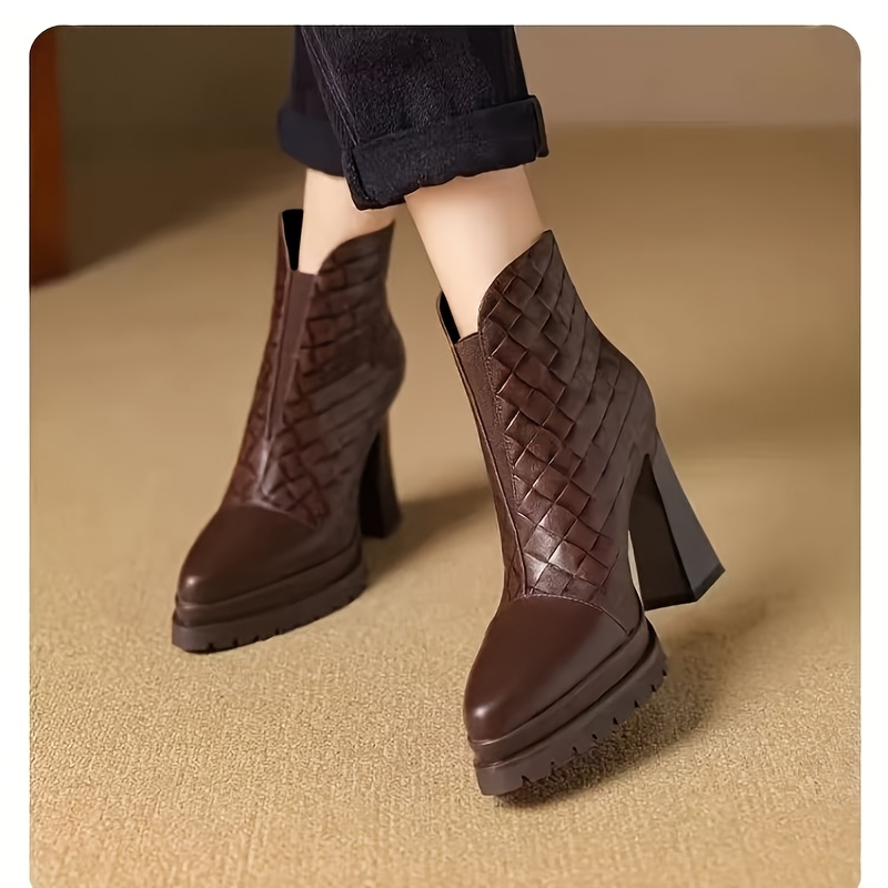 TEMU Women's Fashion Pointed-toe High Heel Platform Ankle Boots, Autumn/winter Style With Chunky Heel And Thick Sole, Women Shoes