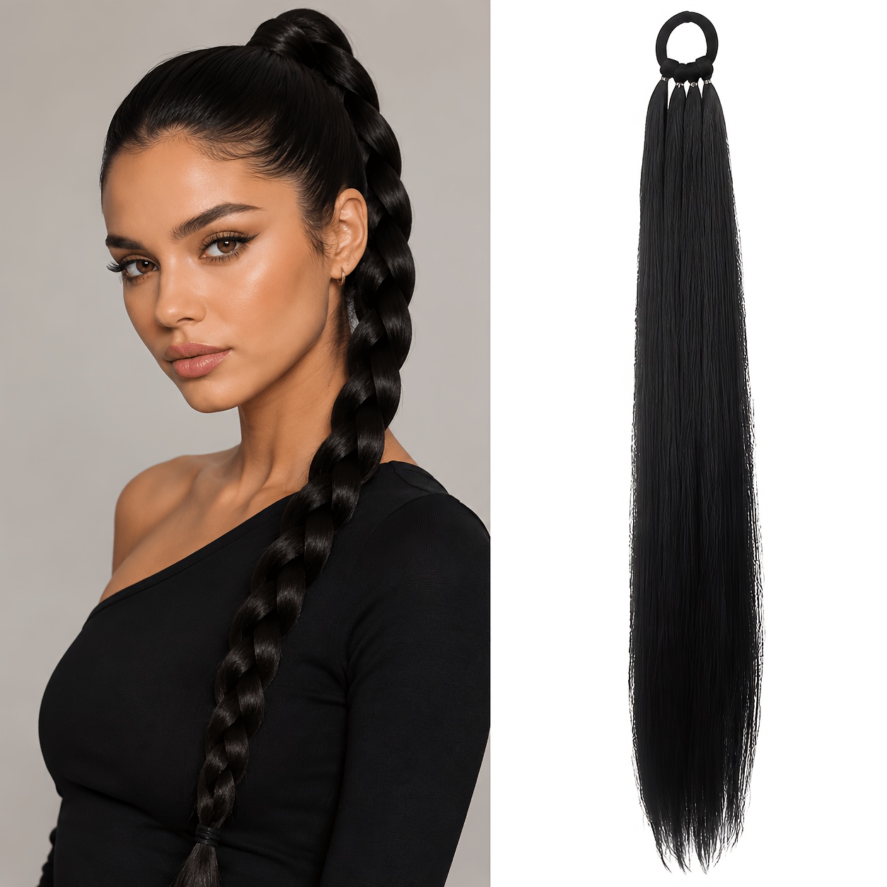 TEMU de extensión de cabello con de caballo larga y , elástica con cabello sintético alrededor de de caballo sintética, adecuada para mujeres, peluca