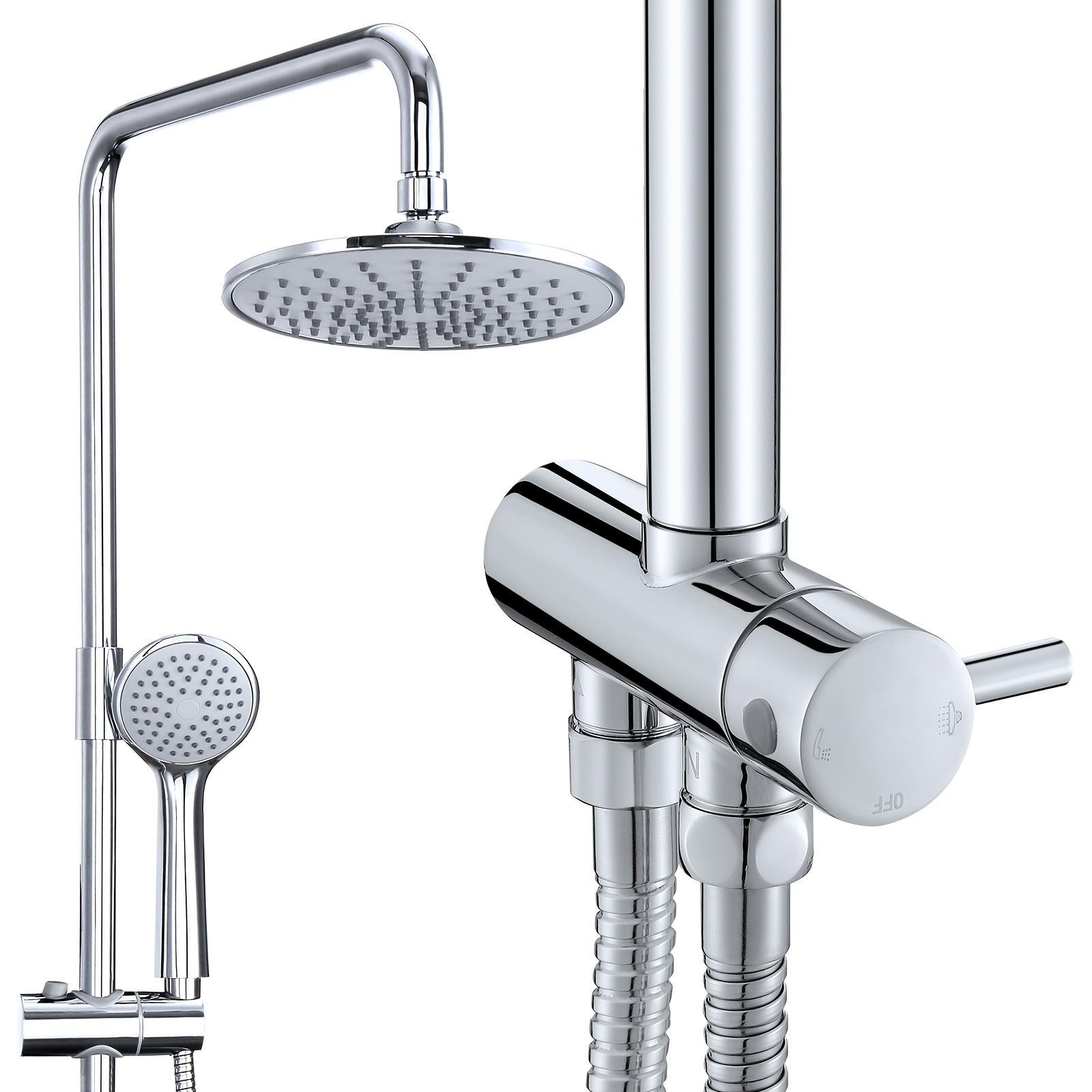 Image of Shower System Without Faucet, Rain Shower With Round Stainless Steel Shower Head, Chrome Overhead Shower, Shower Rail, Shower Set