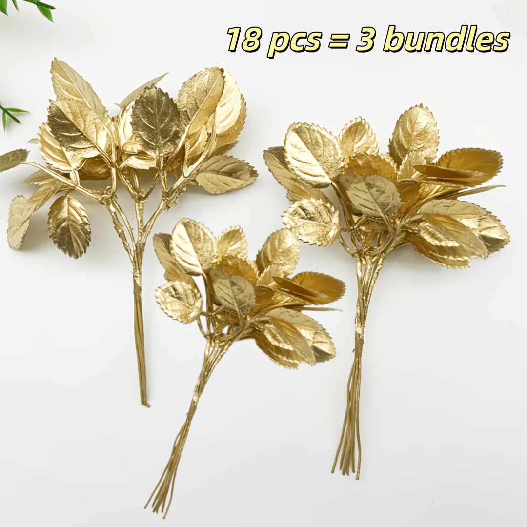 TEMU 18-pack Artificial Plants, Mini Golden Leaves, Bouquet, Candy Box Additions, Christmas Decoration, Home Wedding Decoration, Bride Wrist Flower,