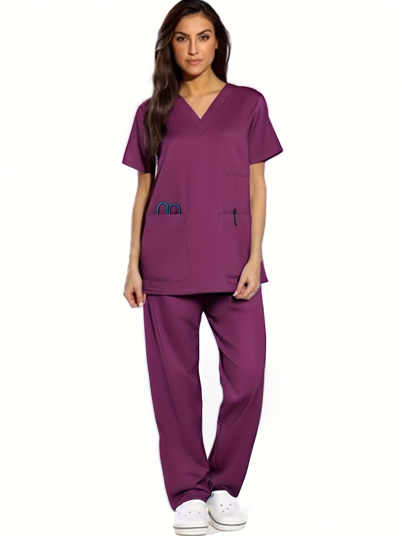 v neck uniform set dress shirt pants suitable healthcare Temu