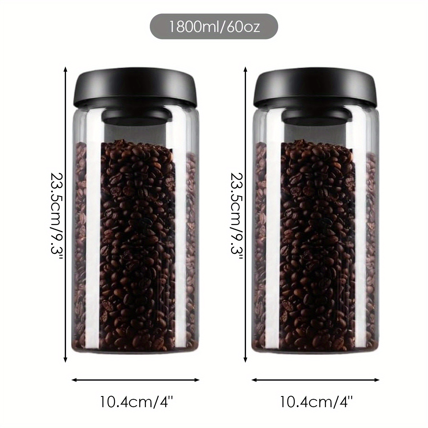 Set Of 2 Air-sealed Storage Jars, Kitchen Freshness Containers, Vacuum Jars, 900ml/1200ml/1800ml. Suitable For Candy,…: retailer-supplied image