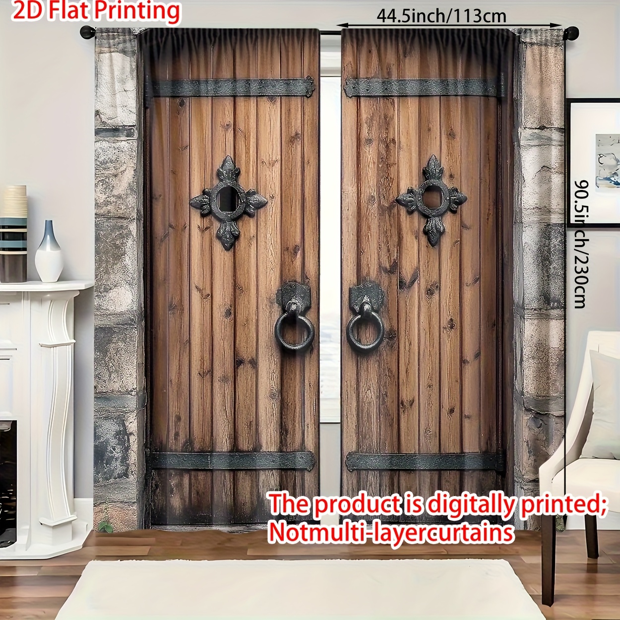 TEMU 2pcs, 2d Flat Printing, Material, High Definition Digital Printing Simulation Wood Grain Pattern Printing, Shading Curtains, Suitable For