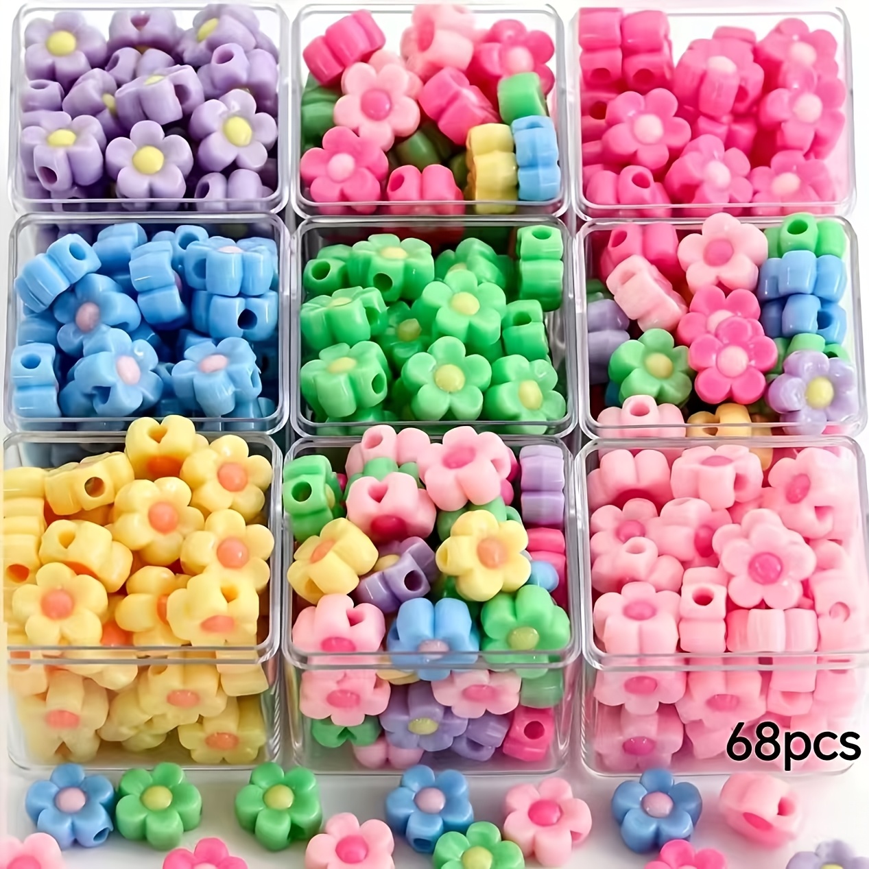 TEMU 68pcs 12mm Acrylic Mixed Color Chubby Through-hole Five-petal Flower Beads, Beads Within Beads, Suitable For Mobile Phone Chains, Keychains,