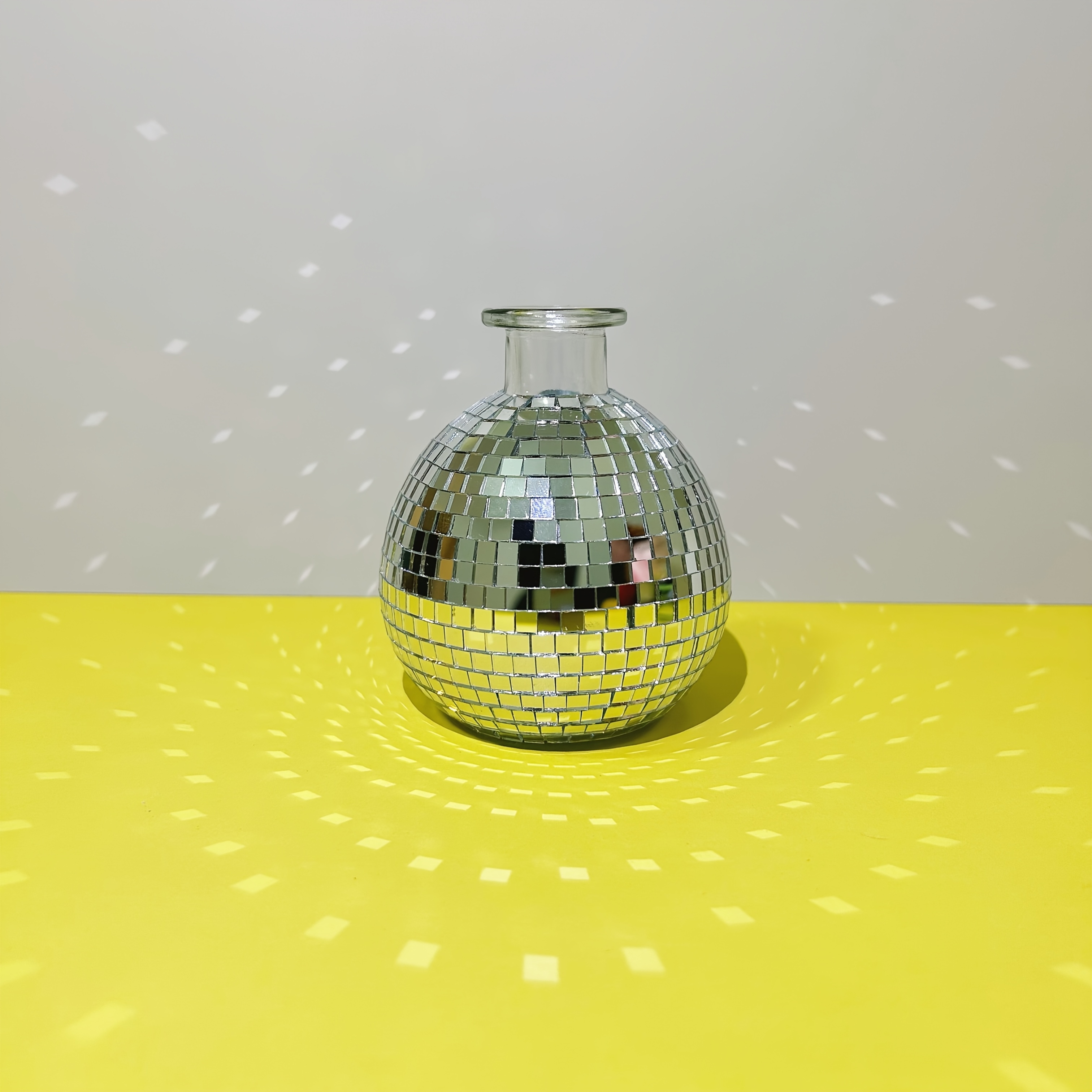 E-shop Disco-Vase Runde Glas-Glitzer-Vase – Ideal für Zimmerpflanzen, Hochzeiten Wohnaccessoires