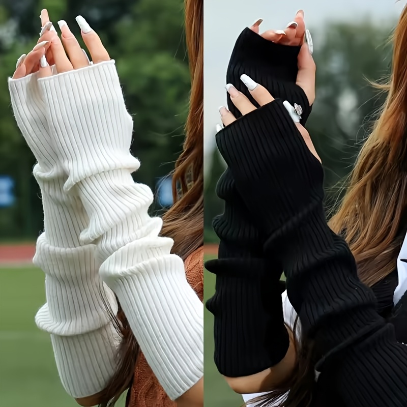 

1 Pair Loose Knitted Fingerless Gloves Solid Color Half Finger Warm Gloves Elastic Punk Gloves Casual Sleeves Women Goth Gloves