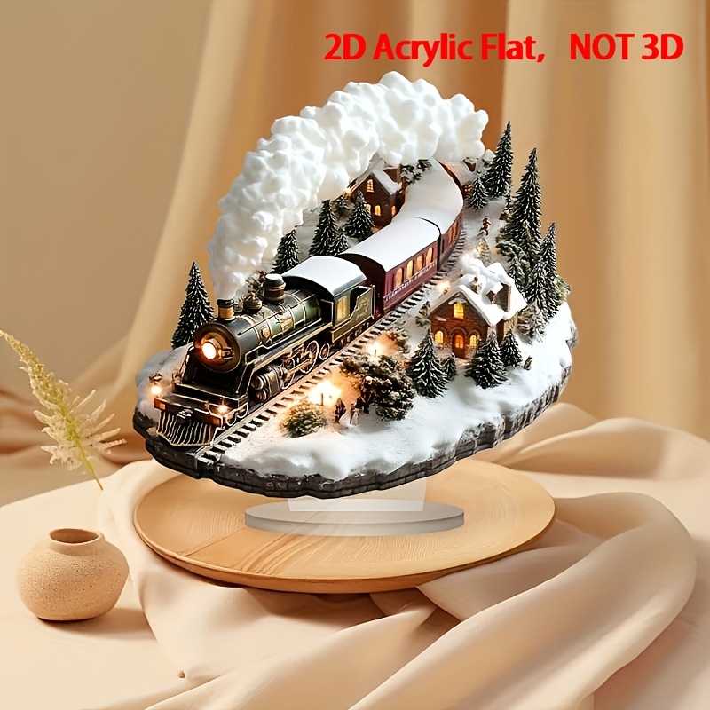 

1pc 2d Flat Acrylic 2d Flat, -chic Acrylic Christmas Train Set With & Lights, & Pine Trees - Holiday Decor For Home, Christmas, Halloween, Parties, Birthdays, Thank You & Housewarming Gifts