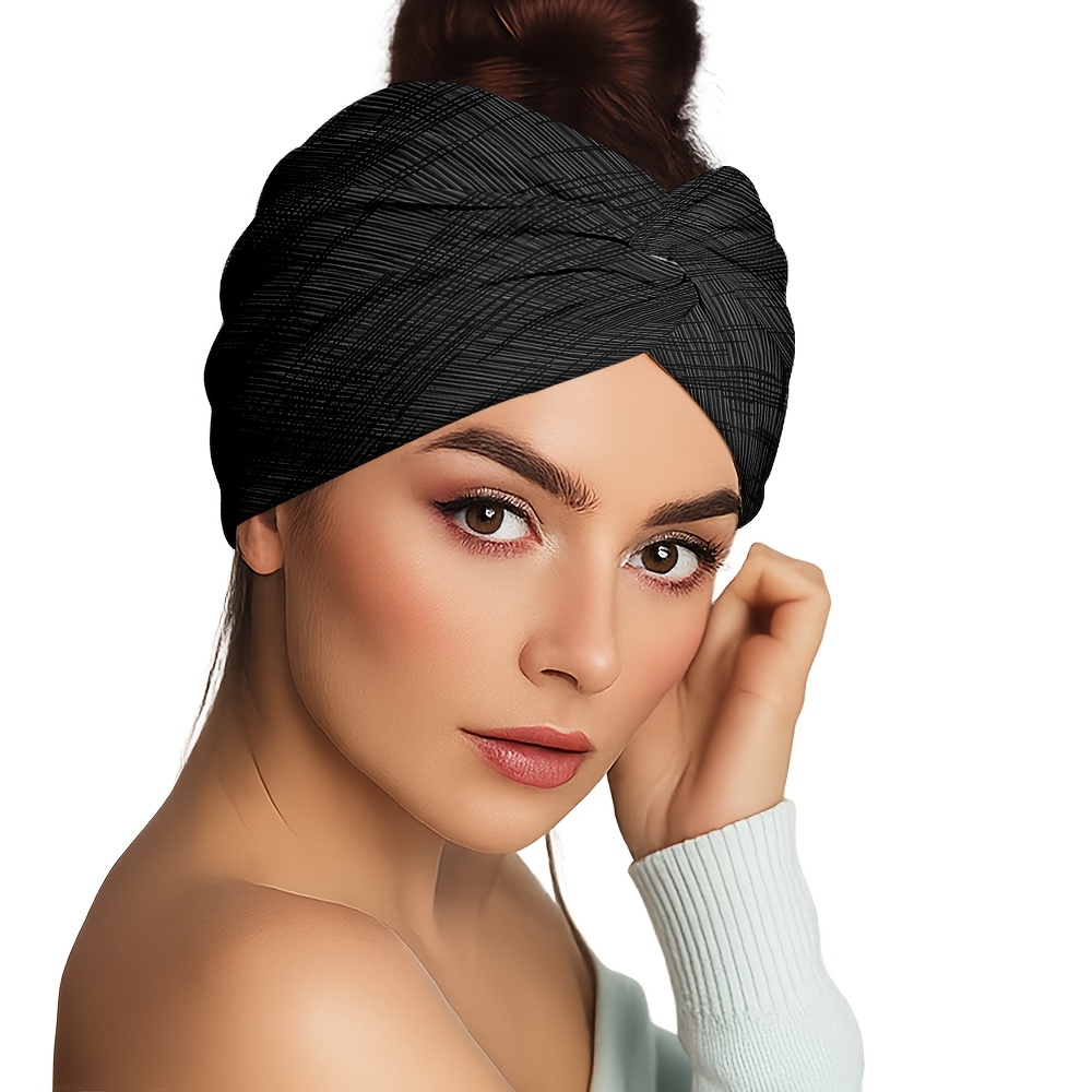 TEMU 1 Elastic Wide Headband, Dark Gray Twill Texture Solid Color Non-slip Hair Band, Breathable And Sweat-absorbent Fabric, Suitable For